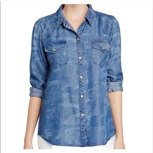 Rails camo tencel denim chambray long sleeve button down shirt xs